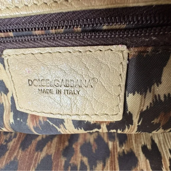 Dolce and Gabbana Tote Black Nylon Tan Leather Leopard Lining Rare Vintage - Picture 10 of 15
